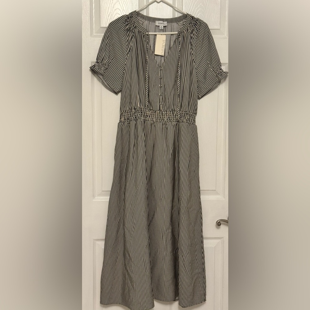 Evereve Mina Stripe Midi Dress Navy & White Stripe